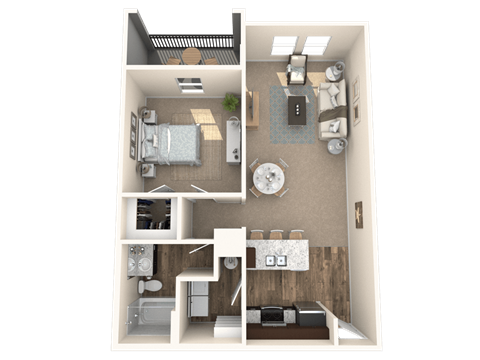 Floor plan for 1 bed, 1 bath, 868 sqft